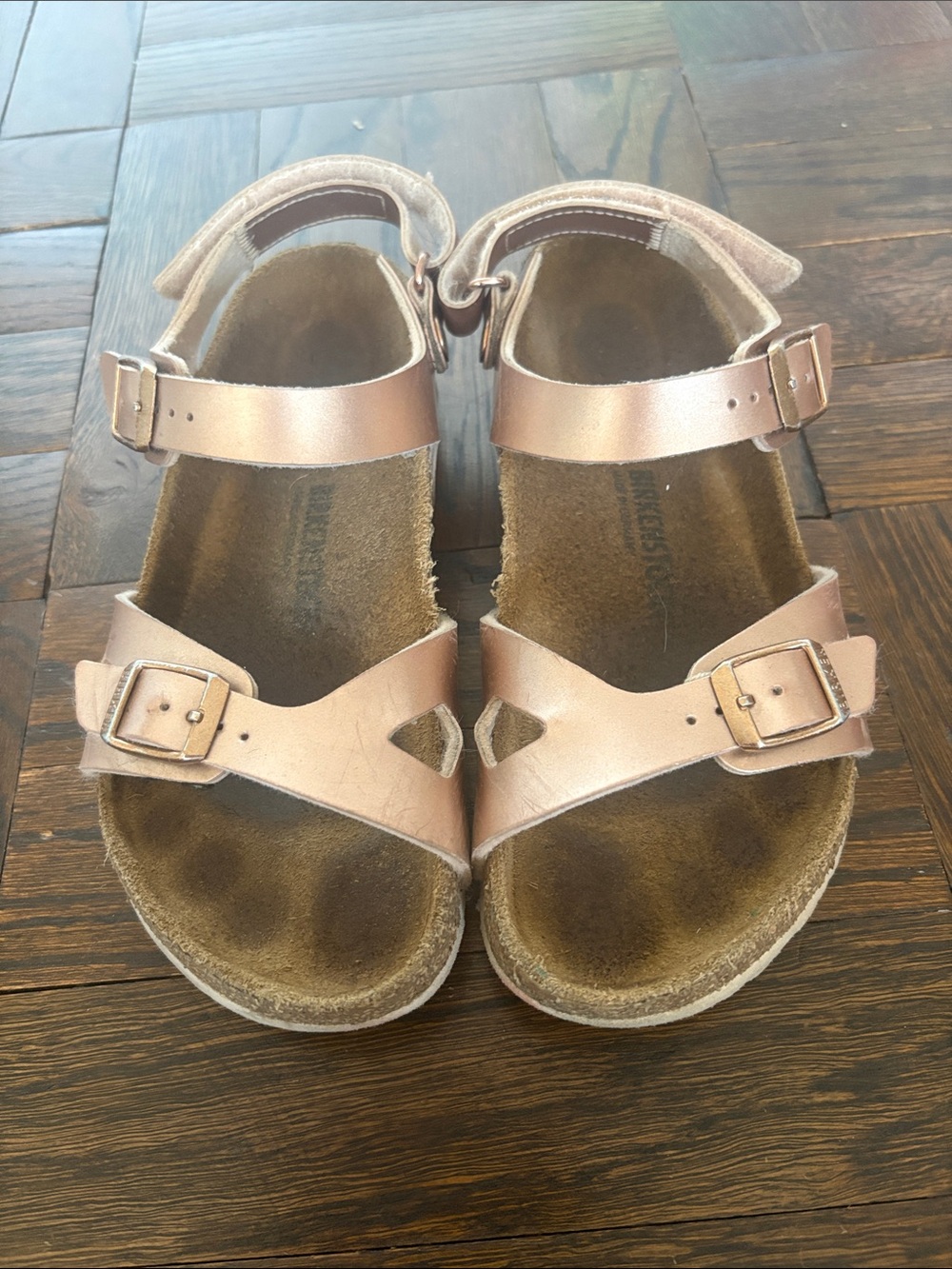 Birkenstock Kids Metallic Rose Gold Double-Strap Sandals